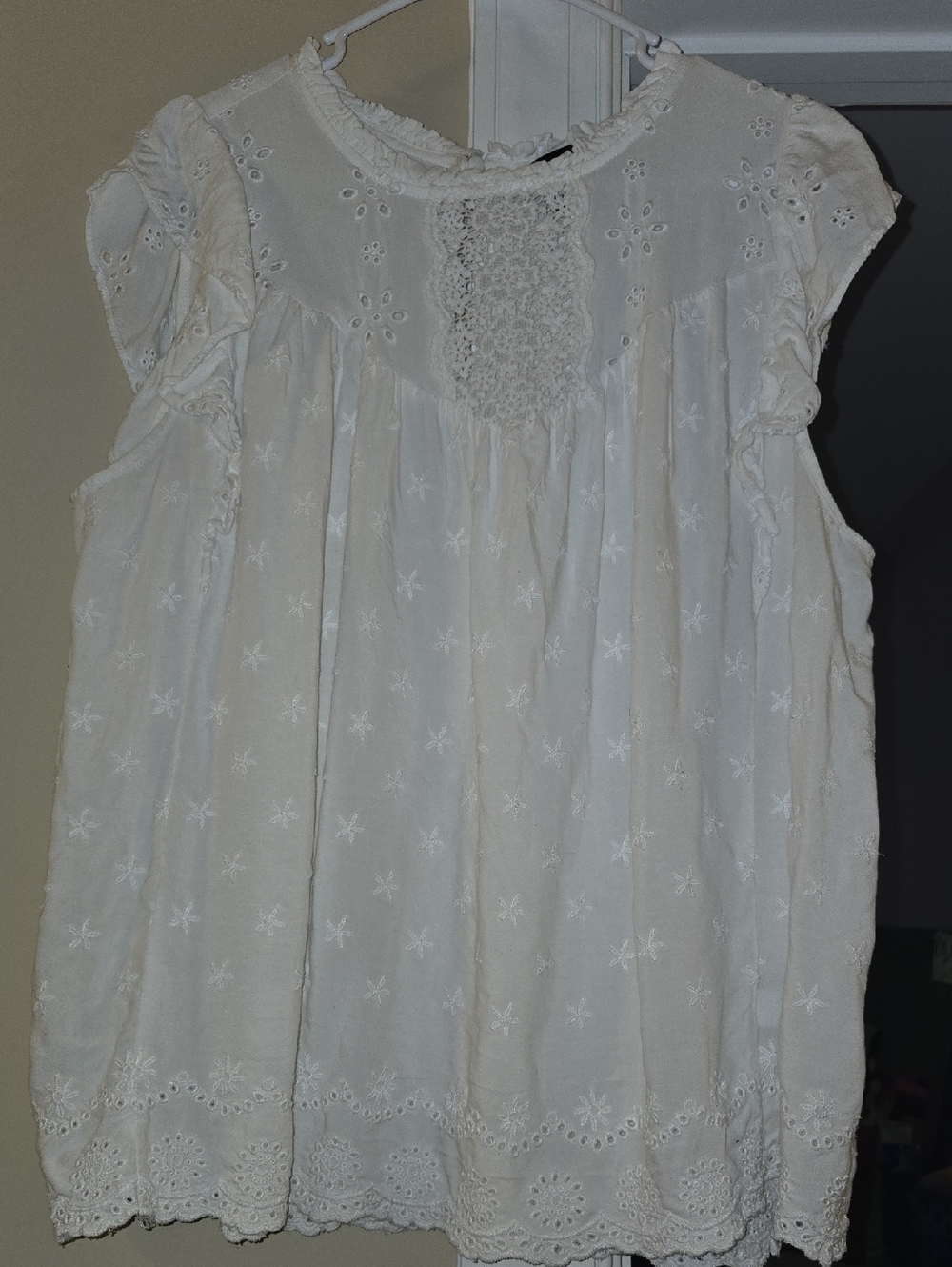 torrid Cream Lace & Eyelet Cap-Sleeve Blouse